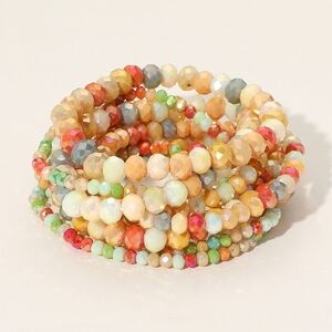 Orange Beaded 9 Piece Stacked Stretch Bracelets Statement Jewelry Accessories
